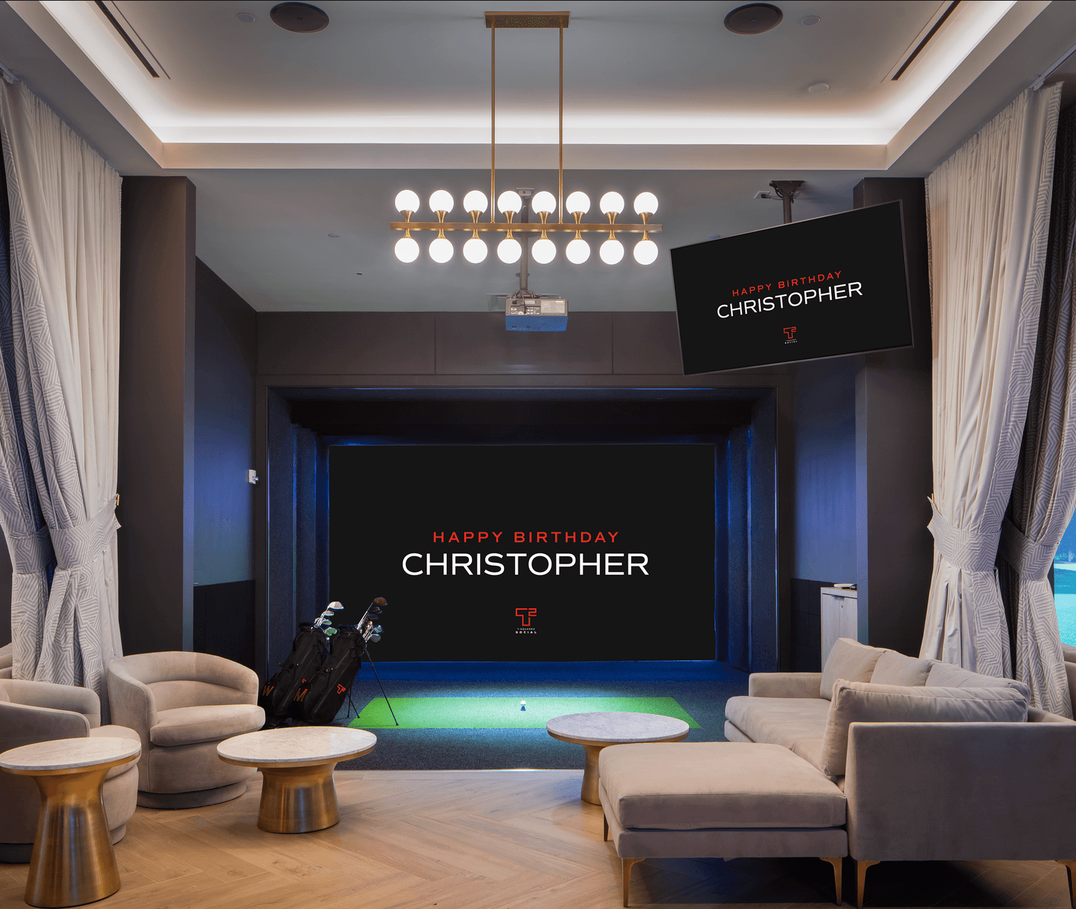 Games and bar area inside T-Squared Social in Midtown Manhattan